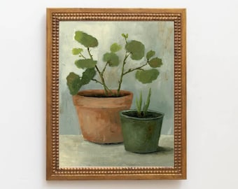 Oil painting spring plant art print Kitchen wall art Still life painting Minimalist wall art french country art terracotta pot flower art