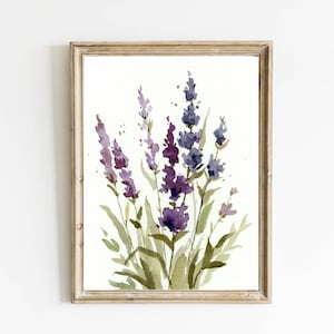 Lavender painting botanical wall art purple blue art print wildflowers poster minimalist wall art watercolor painting large floral print