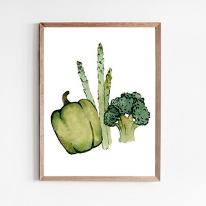 Green vegetables painting kitchen art prints Vegetables Poster Watercolor painting minimalist kitchen wall decor asparagus broccoli peppers