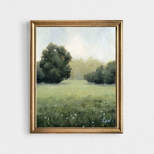 Small oil painting landscape Kitchen art prints neutral green landscape painting minimalist wall art farmhouse decor flower meadow art