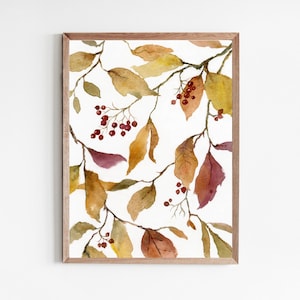 Herbst Baum Aquarell Poster große Wandkunst Herbst Blätter und Beeren Landhaus Deko Bilder Wohnzimmer Herbst Deko