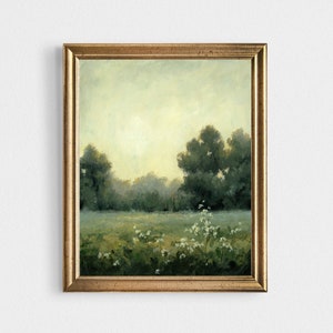 Sunset meadow Oil painting Art Print Summer field wall art Countryside painting French decor Small landscape Kitchen wall art Flower field