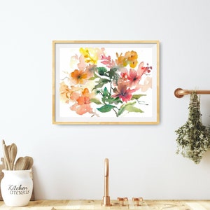 Large floral art print watercolor painting abstract wildflowers poster pink red yellow flowers bloom wall art image 2