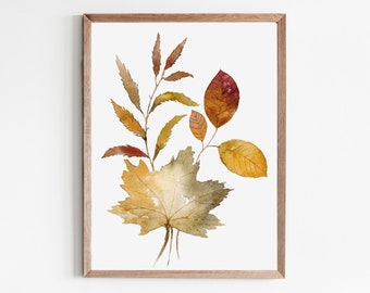Herfstbladeren aquarel schilderijen poster beige oranje esdoorn foto's woonkamer herfstdecoratie aquarel schilderij kunstdruk