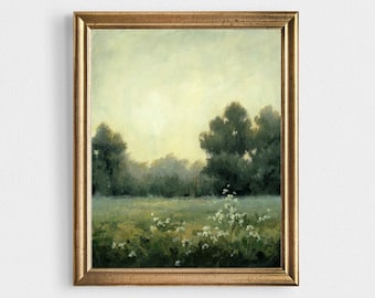 Sunset meadow Oil painting Art Print Summer field wall art Countryside painting French decor Small landscape Kitchen wall art Flower field