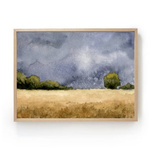 Campo di grano acquerello nuvole di pioggia immagini campo paesaggio acquerello foto casa di campagna decorazione della parete pittura ad acquerello arte stampa poster immagini soggiorno