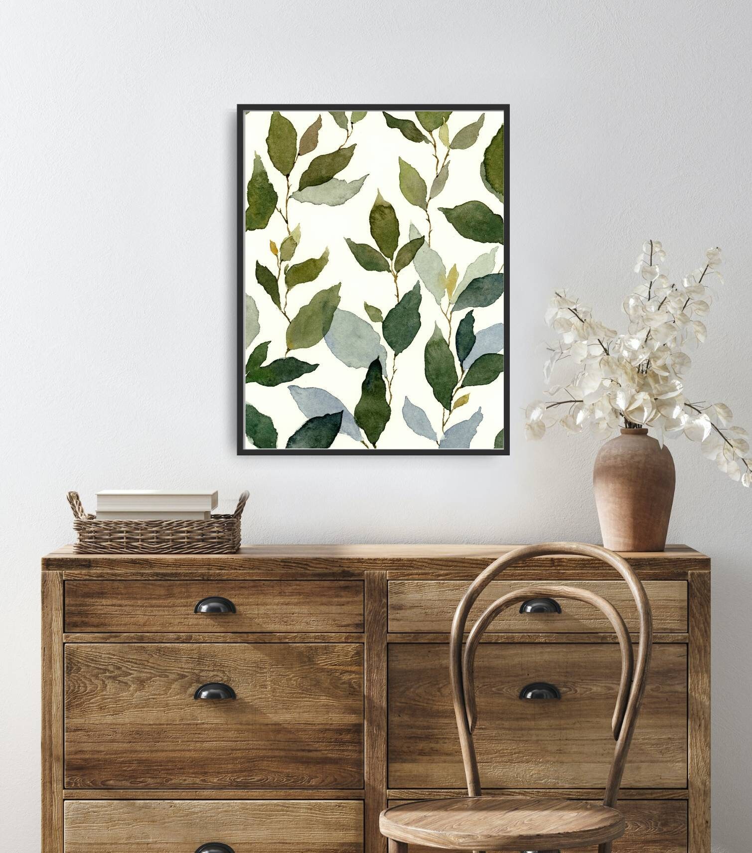 Blue Green Floral Art Print Watercolor Painting Abstract Leaves ...