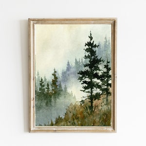 Pine Forest Art Print Mountain Painting Pine Tree Wall Art Watercolor ...
