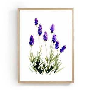 Lavender watercolor painting farmhouse wall art minimalist wall decor wildflowers poster field flower print countryside painting