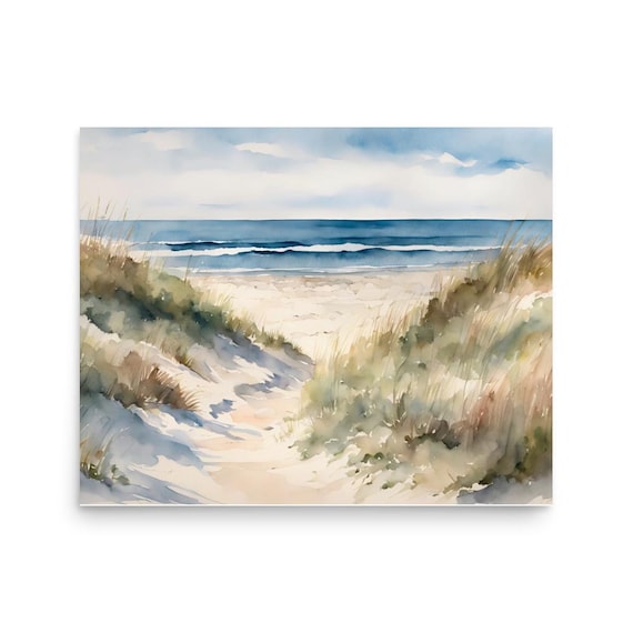 海景写真 海 水彩画 ビーチ 海岸 風景 ポスター 水彩画 アートプリント