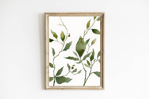 Abstrakte Kunst grüne Blätter Druck botanische Aquarell Malerei Bilder Wohnzimmer Kunstdruck Aquarellbild 30x40 60x90 Pflanzen Kunst