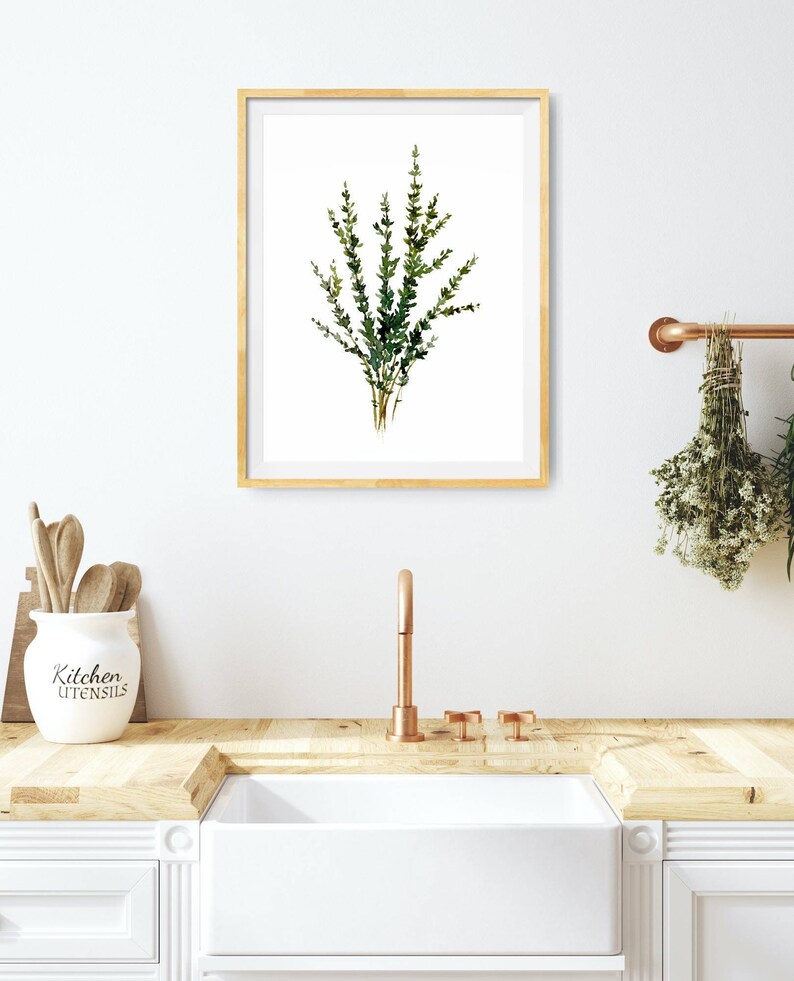 Herbs wall art Thyme watercolor painting kitchen print farmhouse kitchen decor minimalist wall art image 4