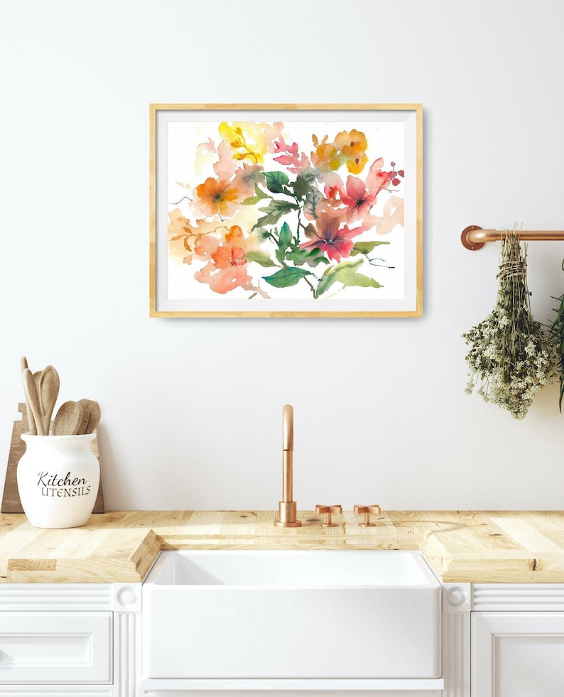 Large floral art print watercolor painting abstract wildflowers poster pink red yellow flowers bloom wall art image 2