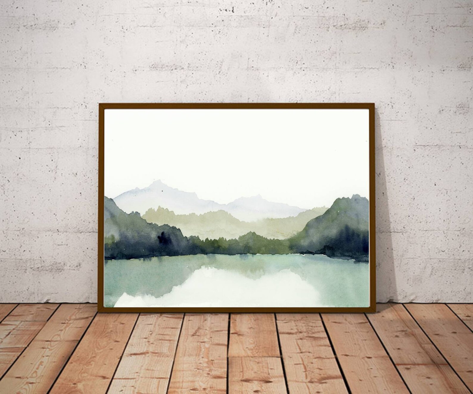 Mountain Lake Painting Large Minimalist Art Print Norway Watercolor ...