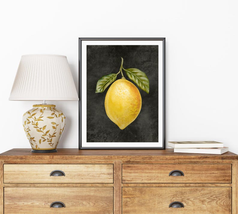 Citronbild på kanvas, konsttryck, köksbilder, citronträd, lantlig husinredning, akvarellbilder, köksaffisch bild 5