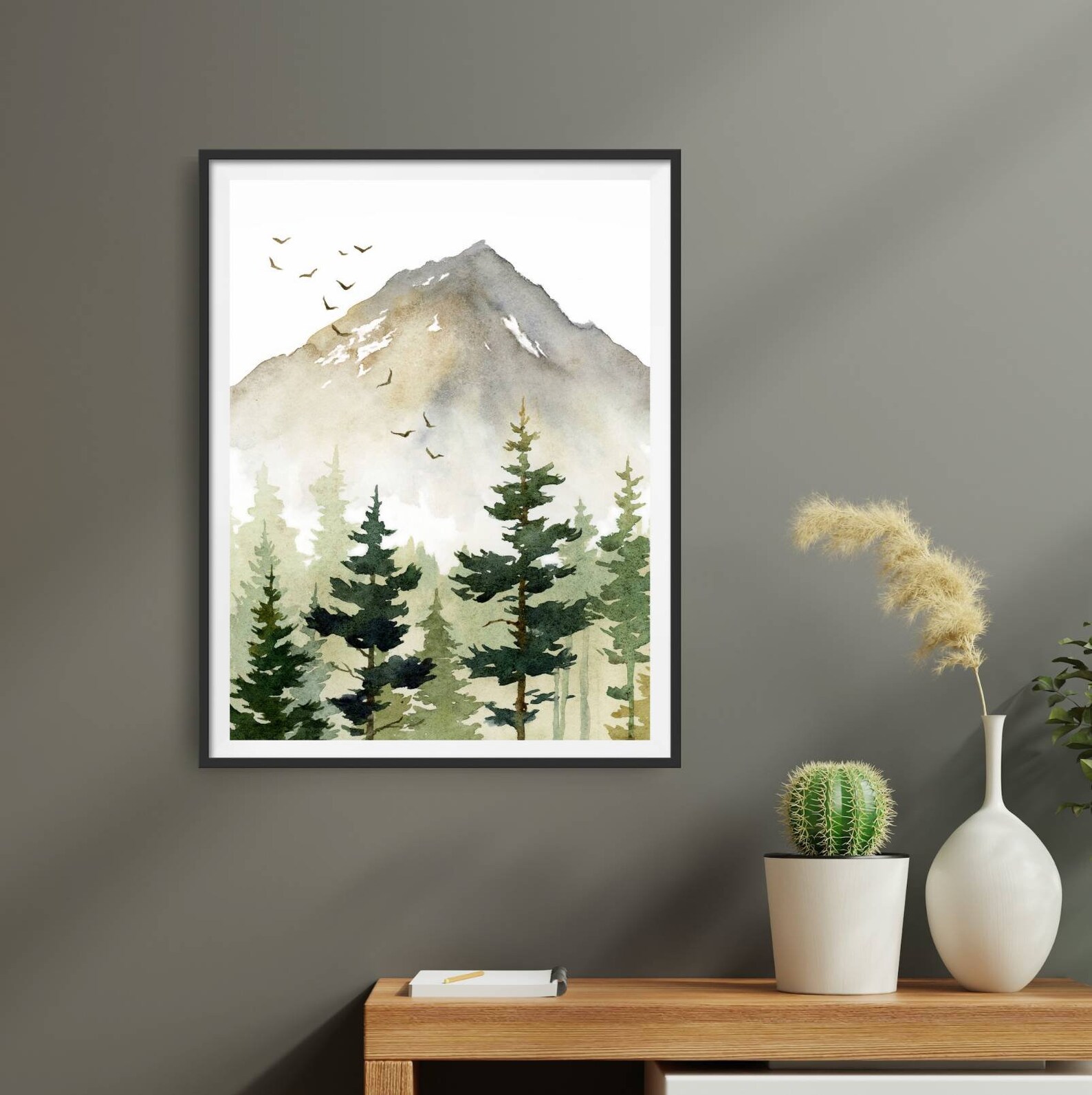 Pine Forest Art Print Mountain Painting Pine Tree Wall Art Watercolor ...