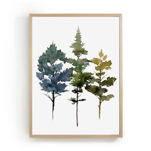 Aquarellbilder abstrakte Wald Landschaft Tannen Poster Bilder Wohnzimmer Fichte Malerei