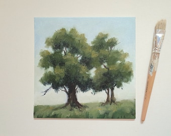 Original Gemälde Baum Bilder auf Leinwand kleine Landschaft abstrakte Kunst Natur Ölgemälde 20x20