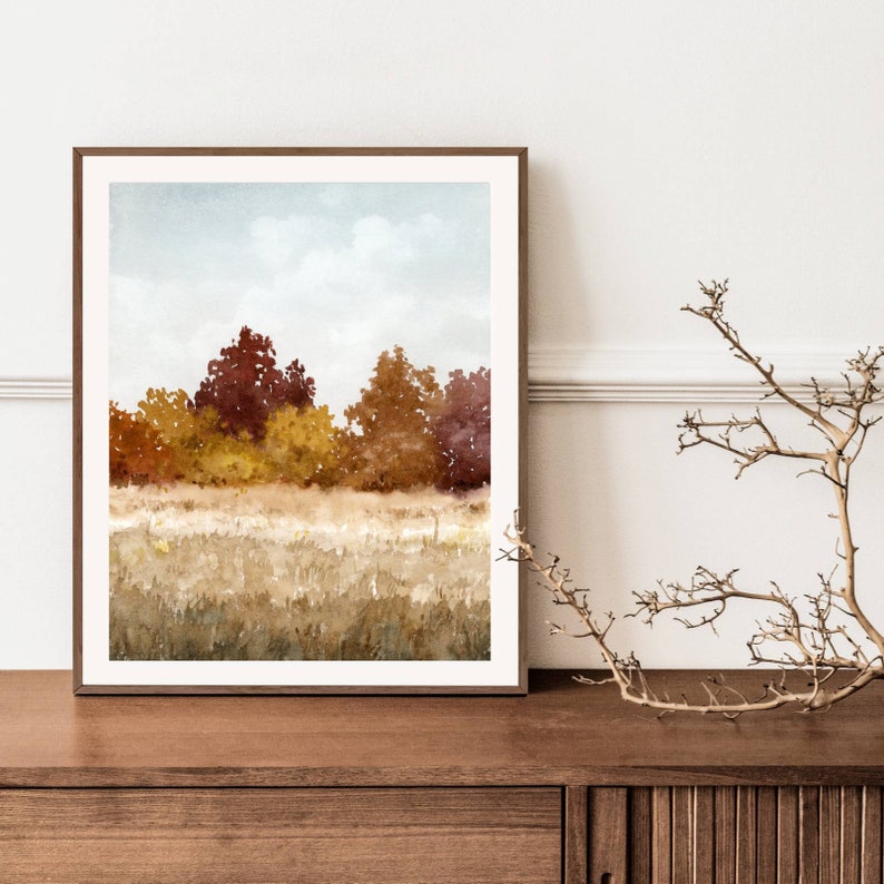 Fall wall art autumn landscape autumn tree art watercolor painting fall wall decor image 7