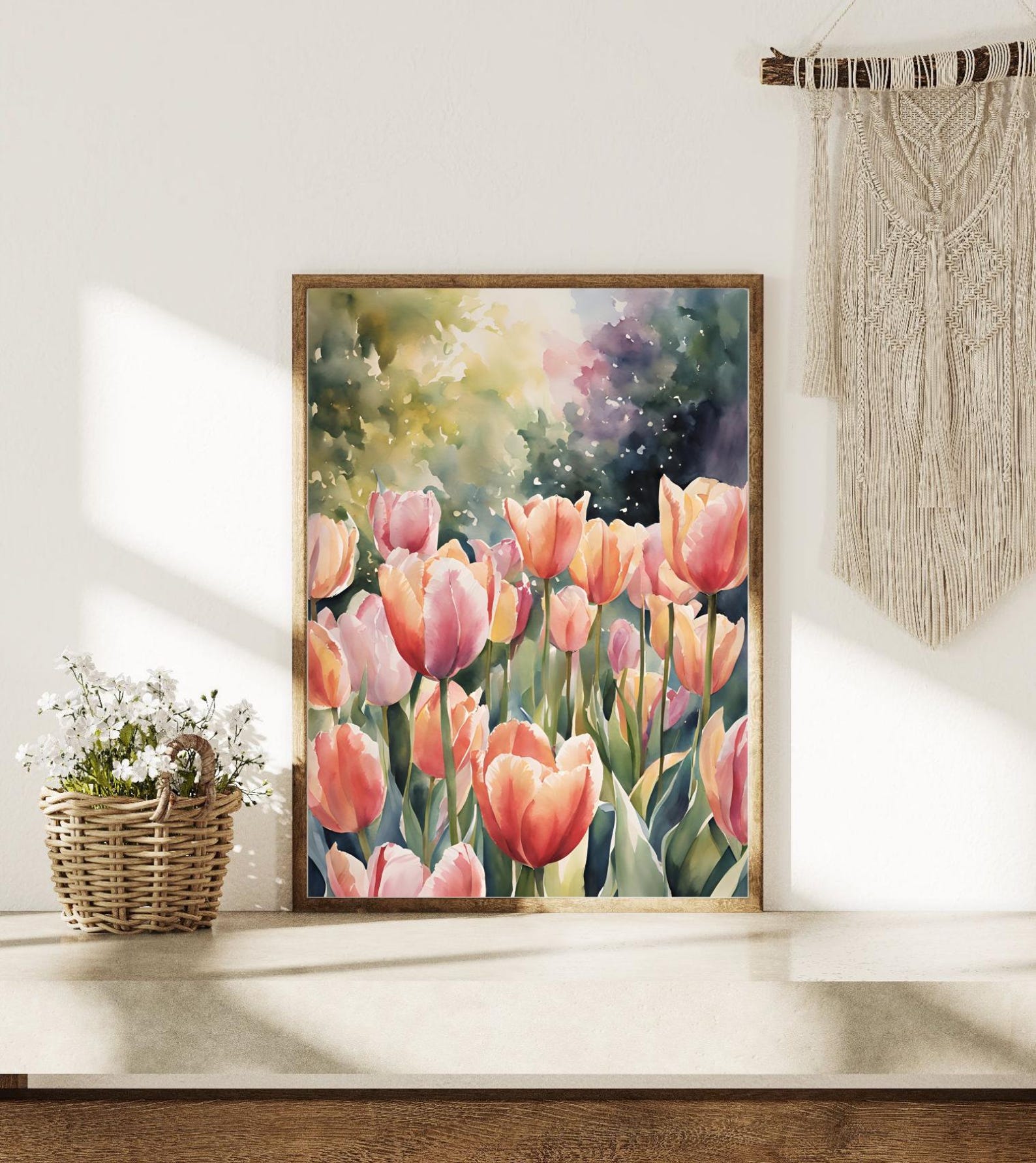 Tulip Meadow Painting Spring Wall Art Spring Flower Watercolor Art ...