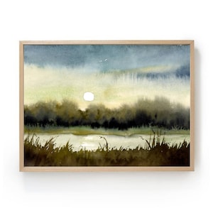 Watercolor painting moon shine forest large art print night sky print moon riever painting dark forest wall art farmhouse wall decor