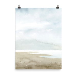 Sea Landscape watercolor painting sea coast wall art coastal home decor light blue beige fine art print minimalist wall art image 6