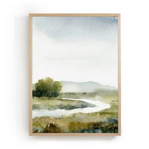 Abstract landscape painting art print beige blue wall art large minimalist watercolor painting print nature wall art neutral wall decor