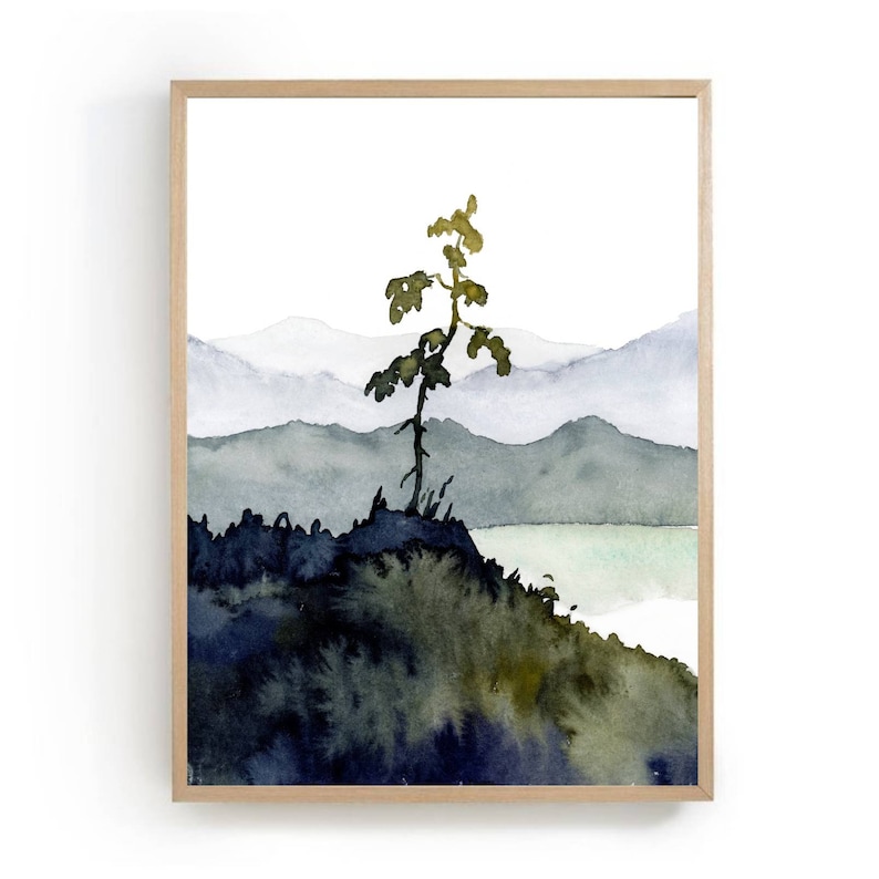 Large Minimalist Forest Painting Set of 3 Prints Mountain Lake Wall Art ...