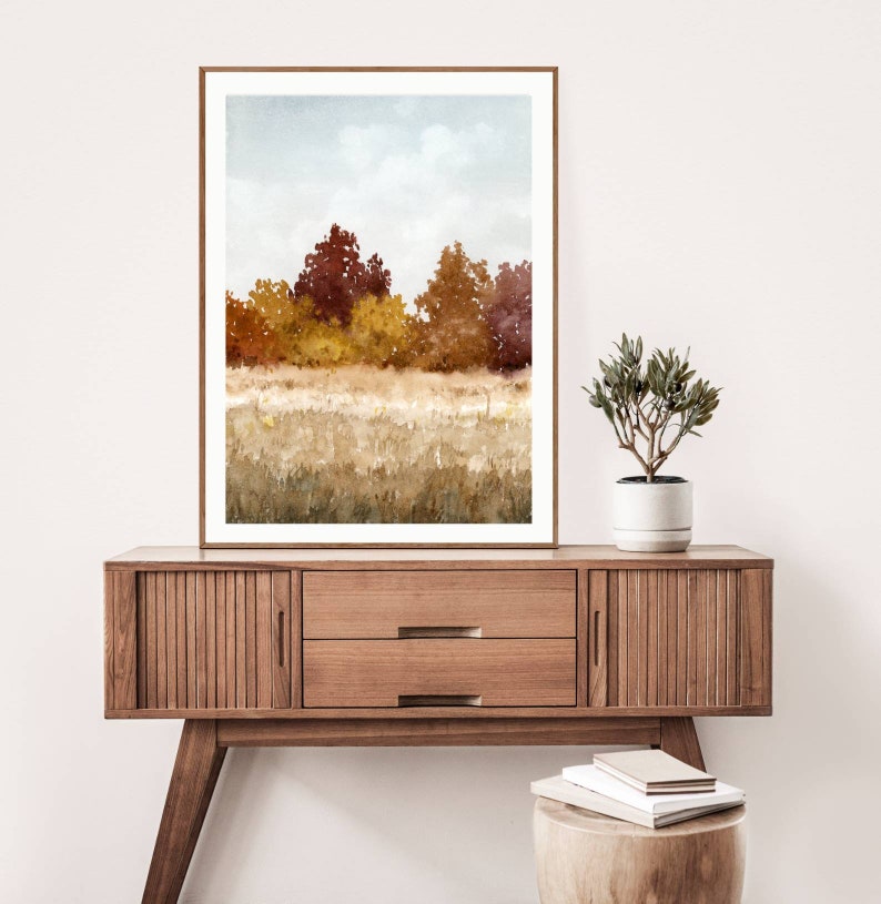 Fall wall art autumn landscape autumn tree art watercolor painting fall wall decor image 9