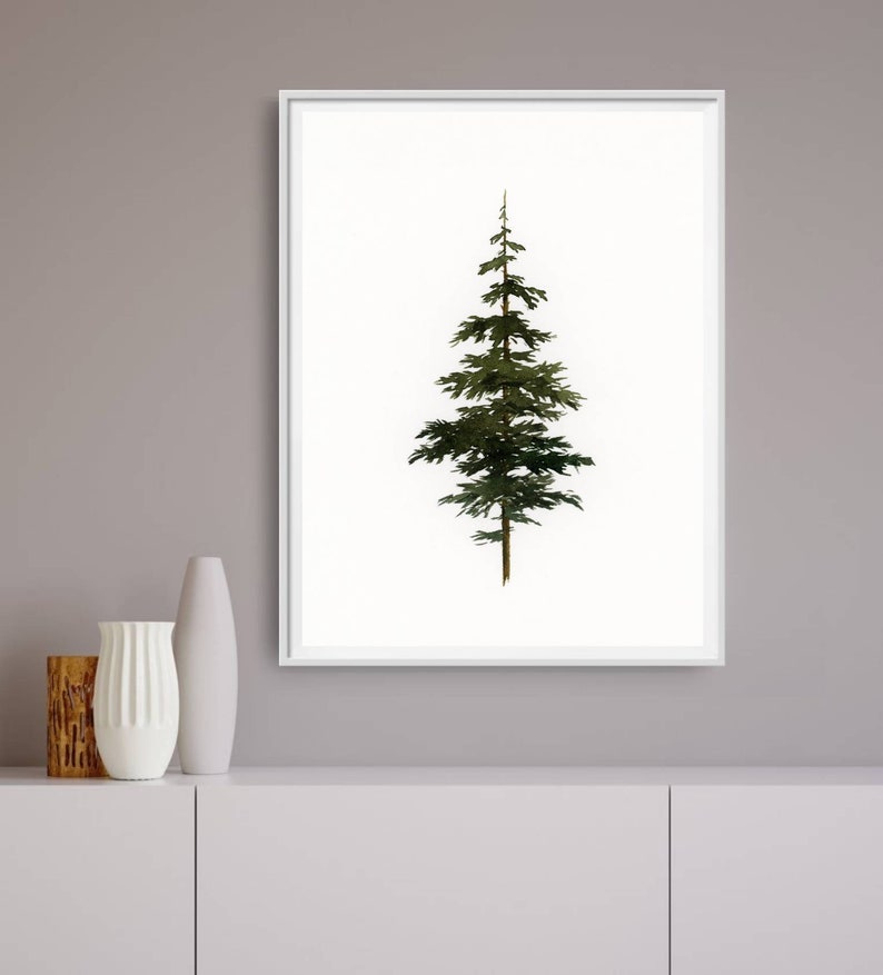 Pine Tree Wall Art Winter Wall Decor Watercolor Painting Evergreen Pine ...