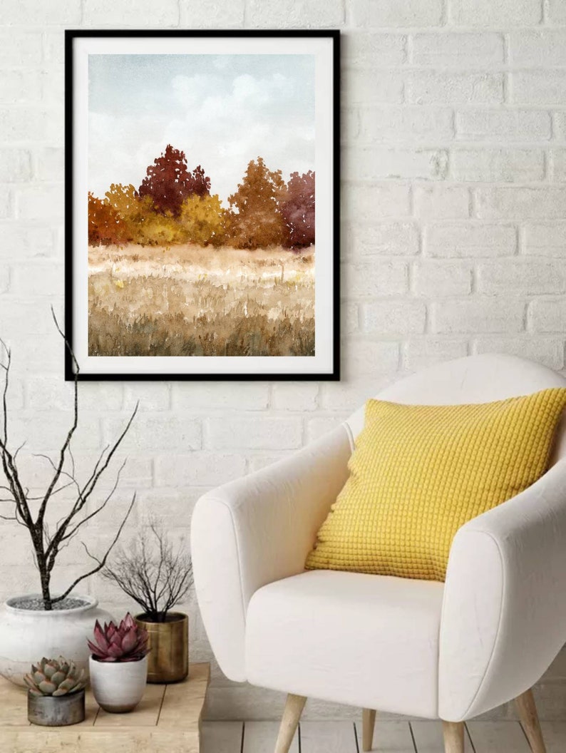 Fall wall art autumn landscape autumn tree art watercolor painting fall wall decor image 4