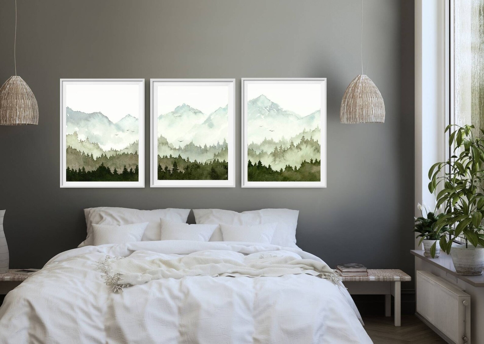 Mountain Forest Watercolor Set of Three Prints Extra Large Wall Art ...