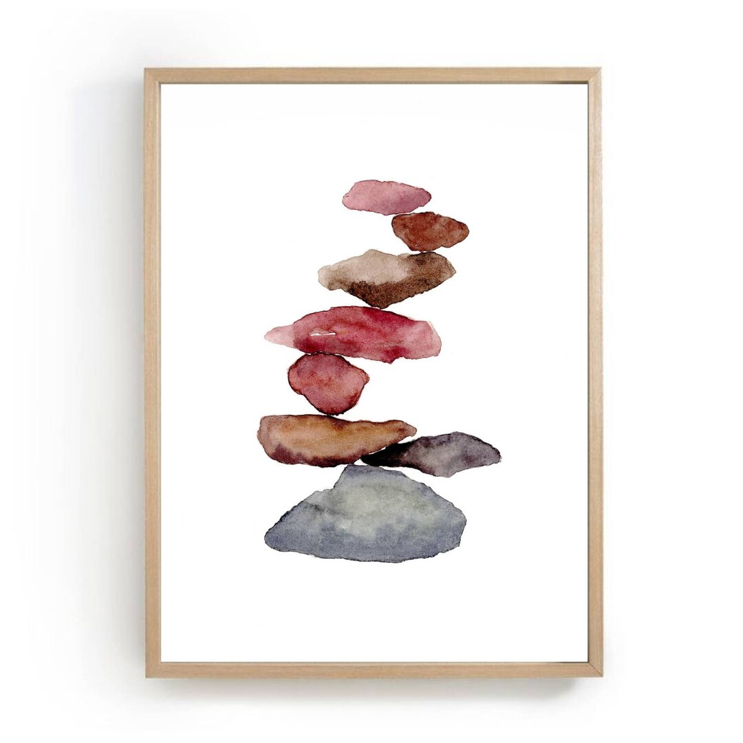 Stones Watercolor Balancing Stones Art Print Large Pink Gray Etsy