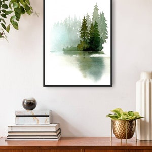 Pine Forest Poster Abstract Landscape Watercolor Art Print Pine Trees ...