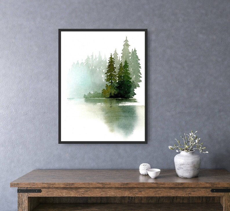 Pine Forest Poster Abstract Landscape Watercolor Art Print Pine Trees ...