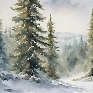 Winter Forest Wall Art Snowy Pine Tree Painting Snow Scene Landscape ...