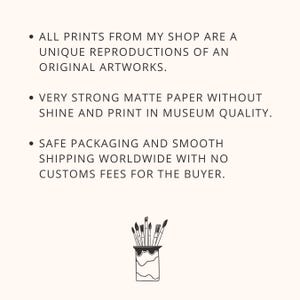 May include: The image contains text about art prints, highlighting unique reproductions on matte paper. A drawing of paintbrushes in a decorative holder is at the bottom of the image.