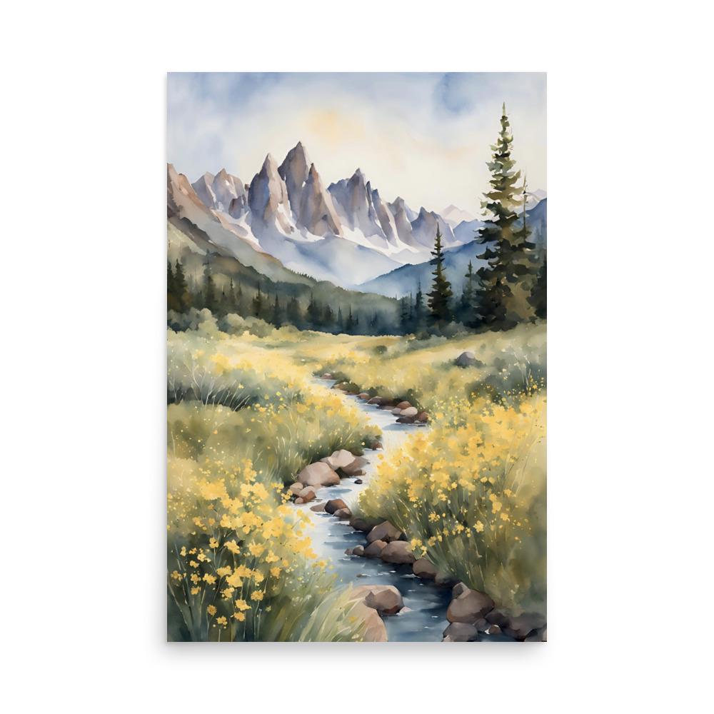 Mountain River Painting Idaho Landscape Watercolor Art Print Spring ...