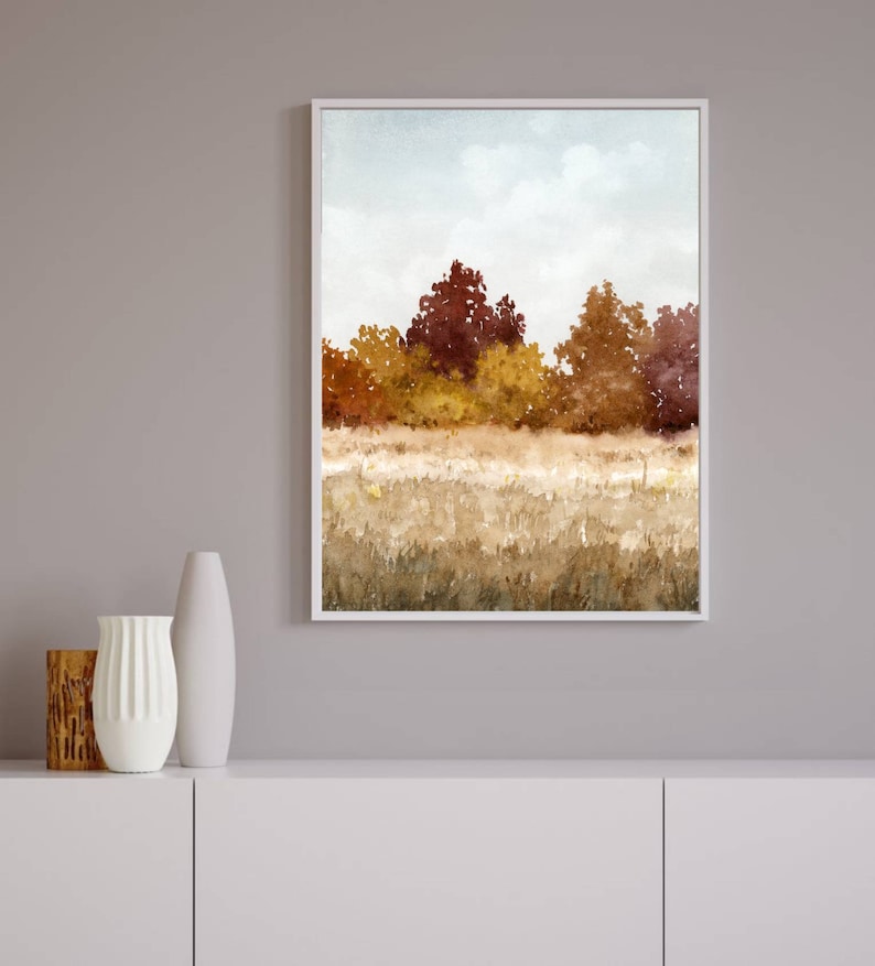 Fall wall art autumn landscape autumn tree art watercolor painting fall wall decor image 5