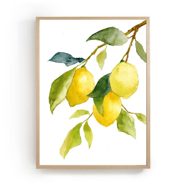 Citronnier aquarelle grandes images murales jaune vert citron photos cuisine décoration murale aquarelle photos peinture botanique affiche d'art moderne