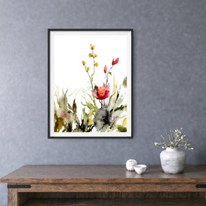 Wildflower print, botanical art print, wildflowers painting, red yellow flowers, wall decor floral, flowers abstract painting, poster image 7