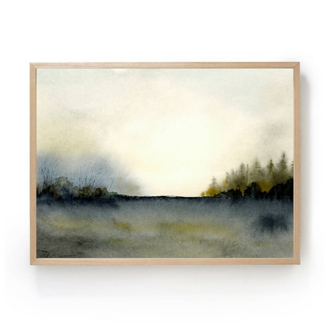 Misty Forest Print Watercolor Pine Tree Wall Art Watercolor Landscape ...