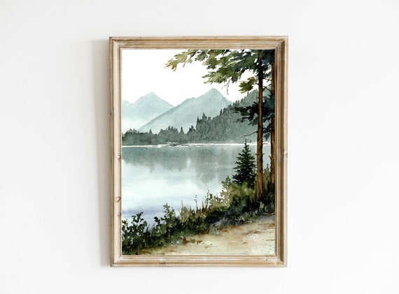 Watercolor Mountain Minimalist Online Lake Prints Forest in Landscape Print India Neutral Road Art Buy - Painting Etsy Teal Art Art Wall Pine Wall Art Forest Tree