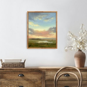 Oil painting sunset fine art print sunset field wall art small landscape cloud painting cloudy sky print countryside landscape image 8