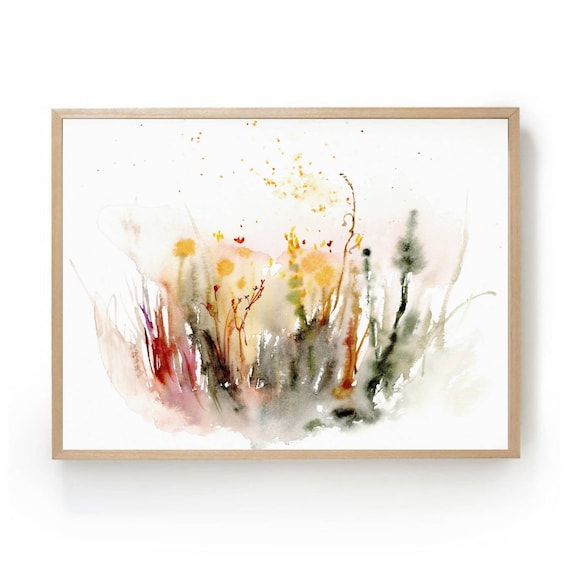 Aquarellbilder Blumen, Blumenwiese Bilder, Feldblumen Malerei, abstrakte Kunst, Kunstdruck Blumen, Wildblumen Poster, Bilder Wohnzimmer