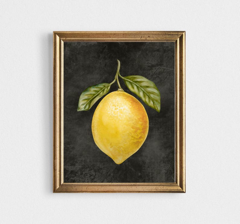 Citronbild på kanvas, konsttryck, köksbilder, citronträd, lantlig husinredning, akvarellbilder, köksaffisch bild 1
