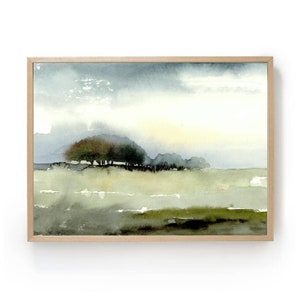 Abstrakte Kunst Landschaft Aquarellbilder Kunstdruck Bilder Wohnzimmer oliven grün Wandkunst Poster XXL horizntal