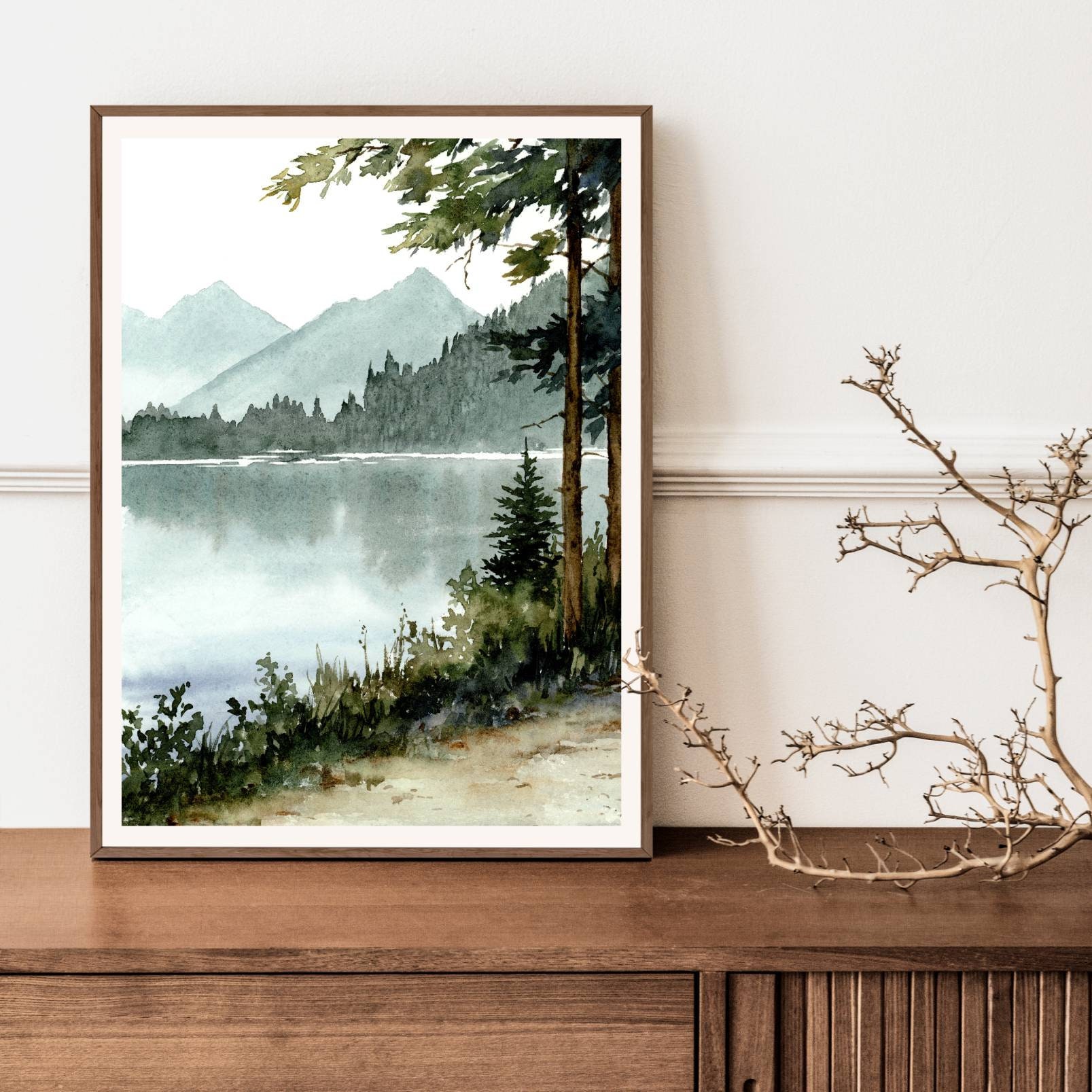 Buy Forest Road Art Print Mountain Lake Watercolor Painting Pine Tree Wall  Art Neutral Landscape Minimalist Wall Art Teal Forest Art Prints Online in  India - Etsy