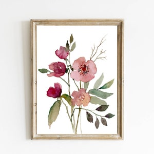 Large Floral Wall Art Set of 2 Wildflowers Watercolor Painting Pink ...