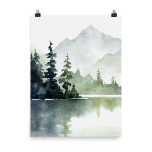 Forest Lake Art Print Mountain Painting Large Minimalist Wall Art Pine ...